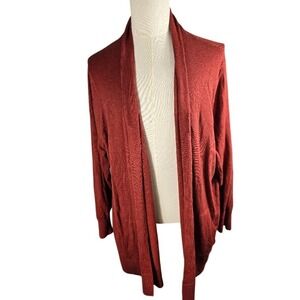 Lands End Womens 3X Open Front Cardigan Sweater Burgandy Long Sleeve Pockets
